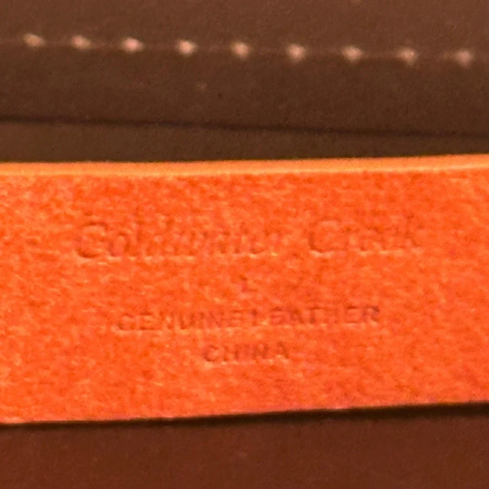 Coldwater Creek Mens Orange Genuine Leather Embossed Floral Belt Brass Buckle L